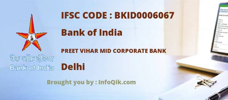 Bank of India Preet Vihar Mid Corporate Bank, Delhi - IFSC Code
