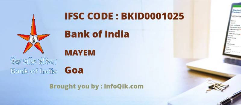 Bank of India Mayem, Goa - IFSC Code