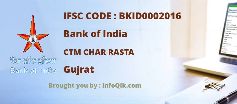 Bank of India Ctm Char Rasta, Gujrat - IFSC Code