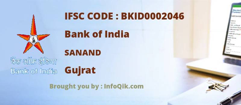 Bank of India Sanand, Gujrat - IFSC Code