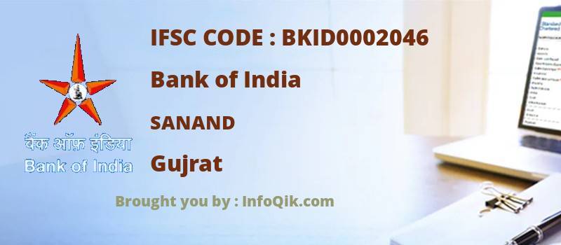 Bank of India Sanand, Gujrat - IFSC Code