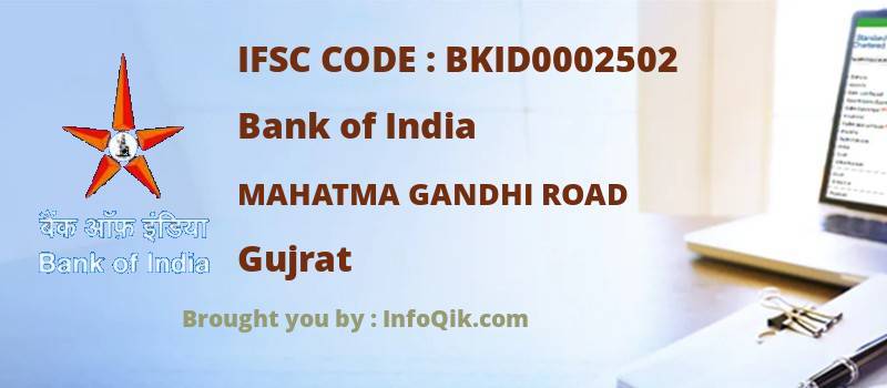 Bank of India Mahatma Gandhi Road, Gujrat - IFSC Code