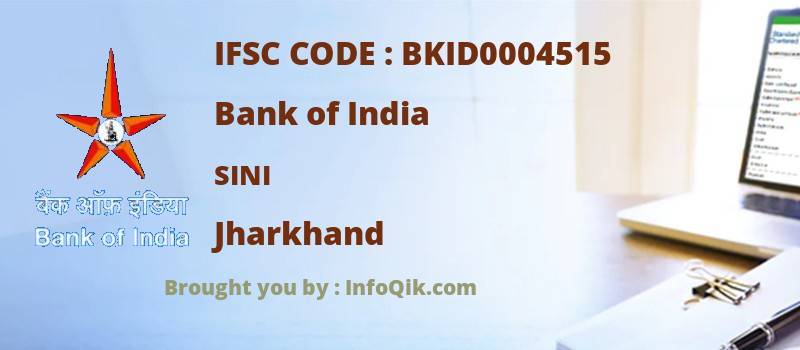 Bank of India Sini, Jharkhand - IFSC Code