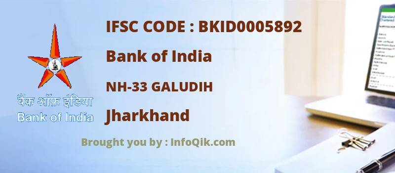 Bank of India Nh-33 Galudih, Jharkhand - IFSC Code