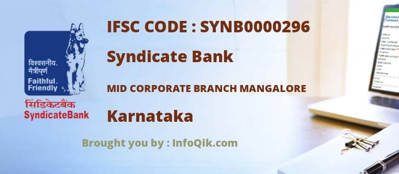 Syndicate Bank Mid Corporate Branch Mangalore, Karnataka - IFSC Code