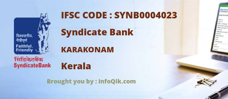 Syndicate Bank Karakonam, Kerala - IFSC Code