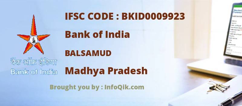 Bank of India Balsamud, Madhya Pradesh - IFSC Code