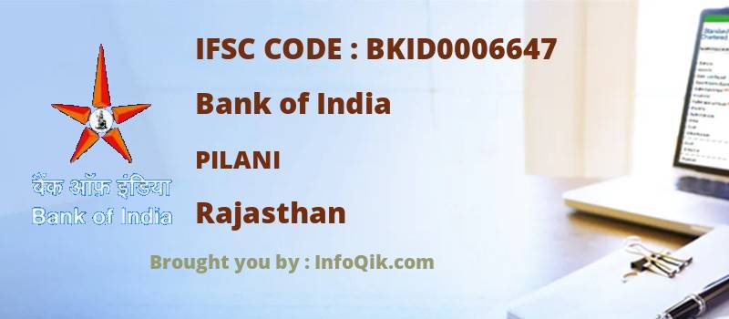 Bank of India Pilani, Rajasthan - IFSC Code
