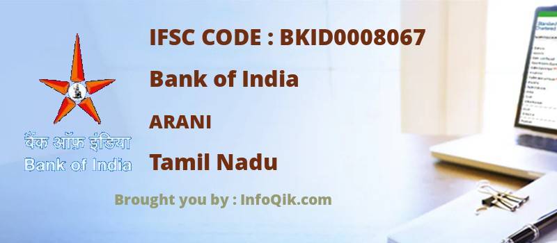 Bank of India Arani, Tamil Nadu - IFSC Code