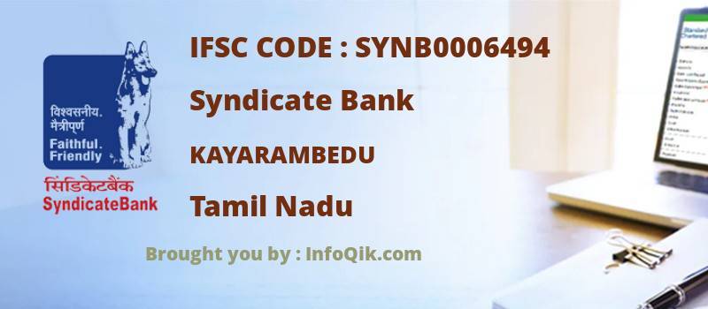Syndicate Bank Kayarambedu, Tamil Nadu - IFSC Code