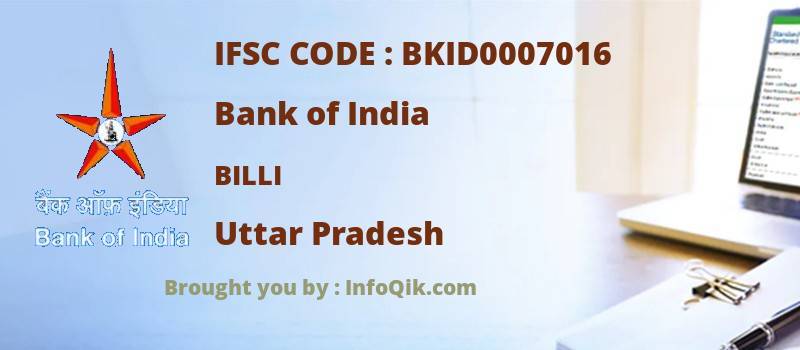 Bank of India Billi, Uttar Pradesh - IFSC Code